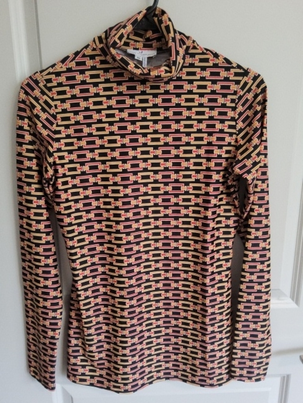 Turtleneck Geo-Print Long Sleeve Top